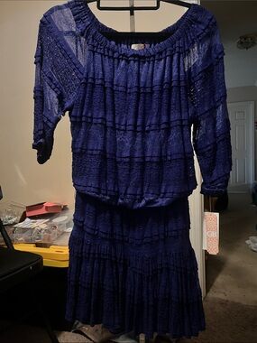 Gianni Bini Royal Blue Ruffled Tiered Long Sleeve Dress